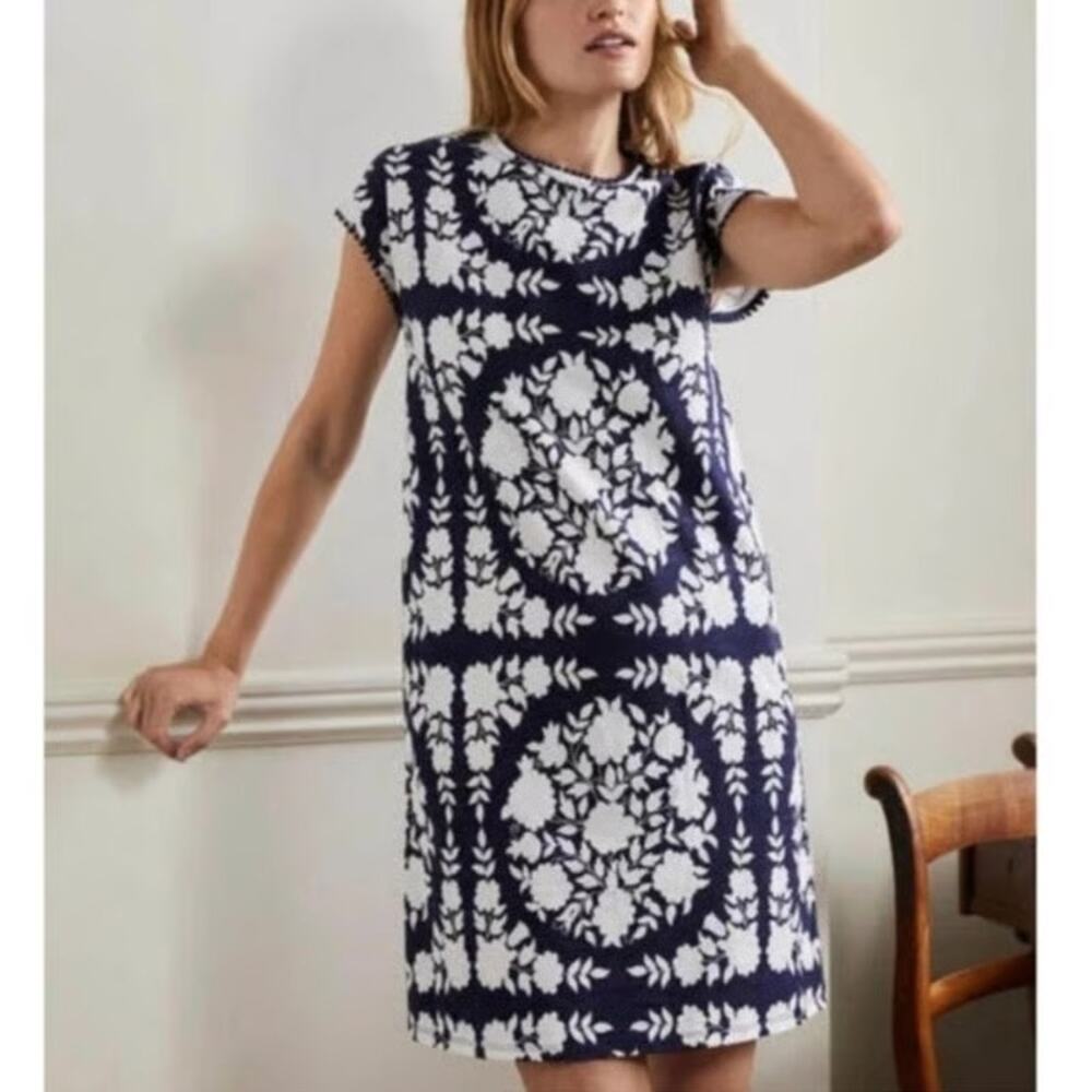 Boden Navy and White Floral-Print Mini Dress